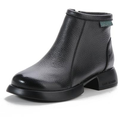 Fashion Casual Winter Genuine Leather Women Ankle Boots Soft Low-heeled Non-slip Retro Women's Shoes Keep Warm Boots