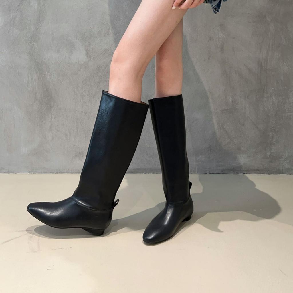 Fashion Designer Vintage Women Knee High Boots Fashion Slip On Long Booties Autumn Winter Low Heels Ladies Black Long Western Boots