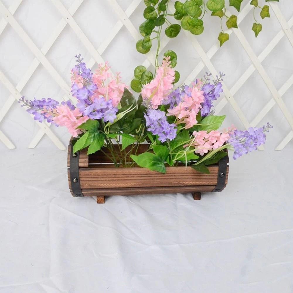 Rustic Wood Flower Pots Durable Flower Boxes Succulent Planter Flower Containers Balcony Planting