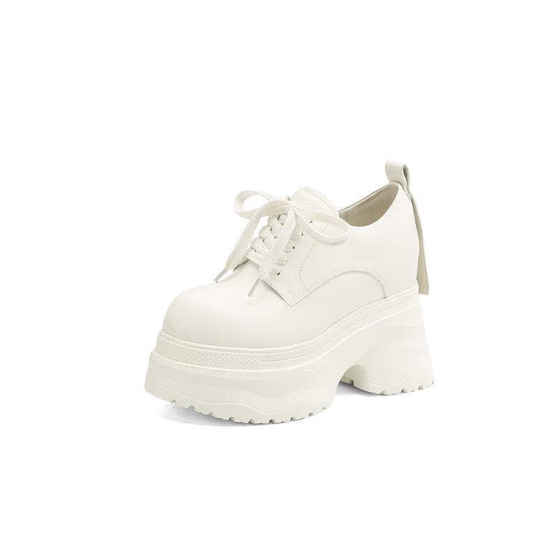 12CM thick-soled inner height-increasing leather single shoes spring new round head deep mouth lace-up height-increasing small leather shoes ca