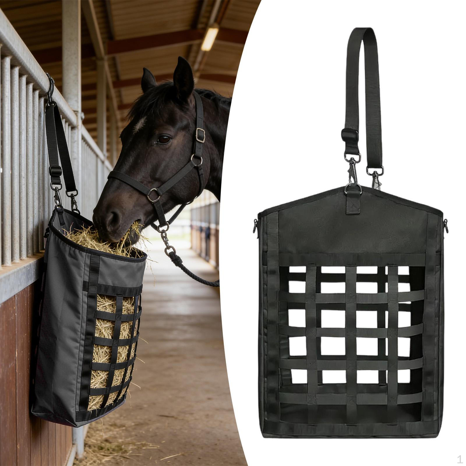 

Horse Hay Net Slow feed Adjustable Strap Donkeys Daily Storage Bag Feeder for Stall Farm