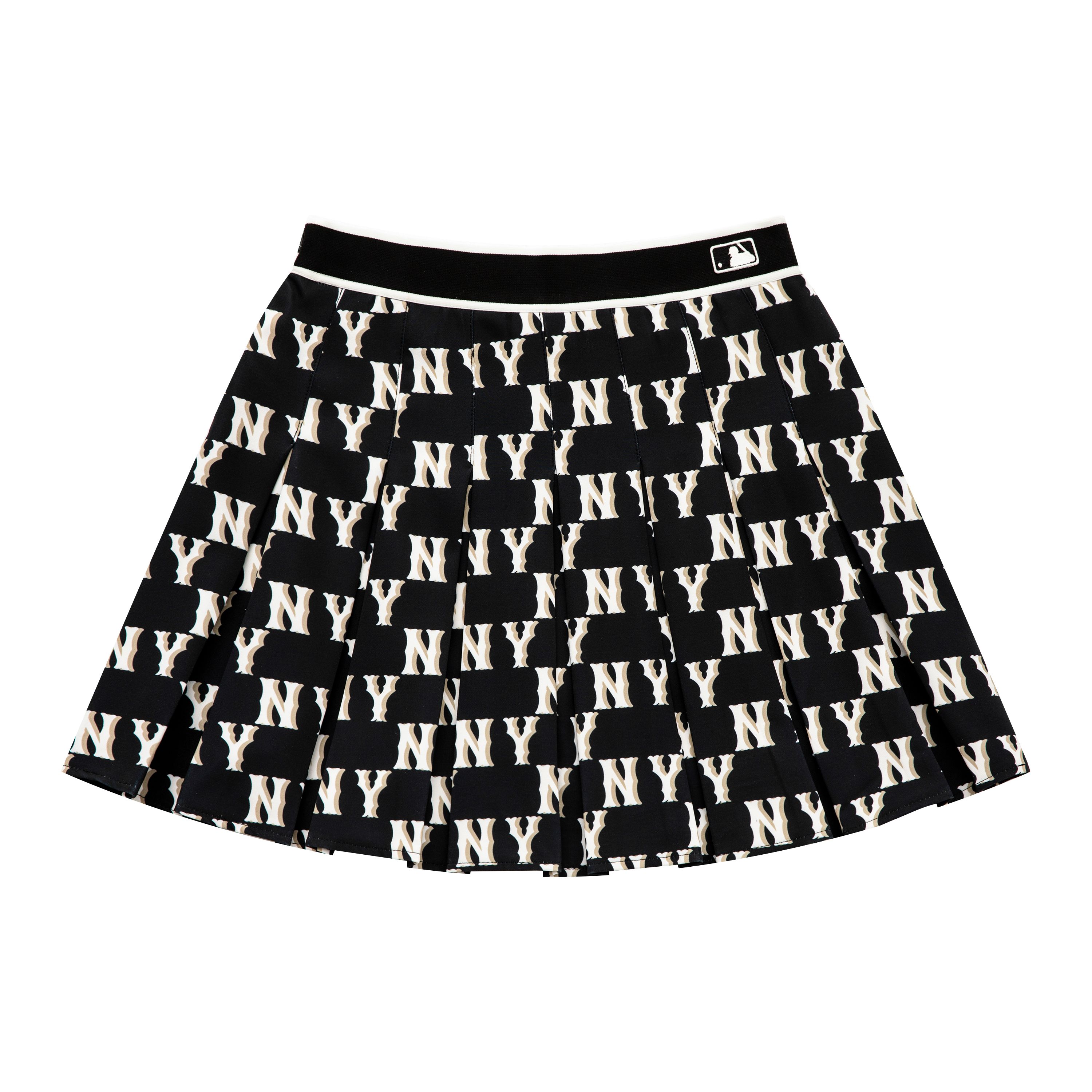 MLB New York Yankees Sport Bequem Mode All Over Print Faltenrock Hose Lässiger Rock Damenröcke Schwarz 3FSKM0133-50BKS M beige