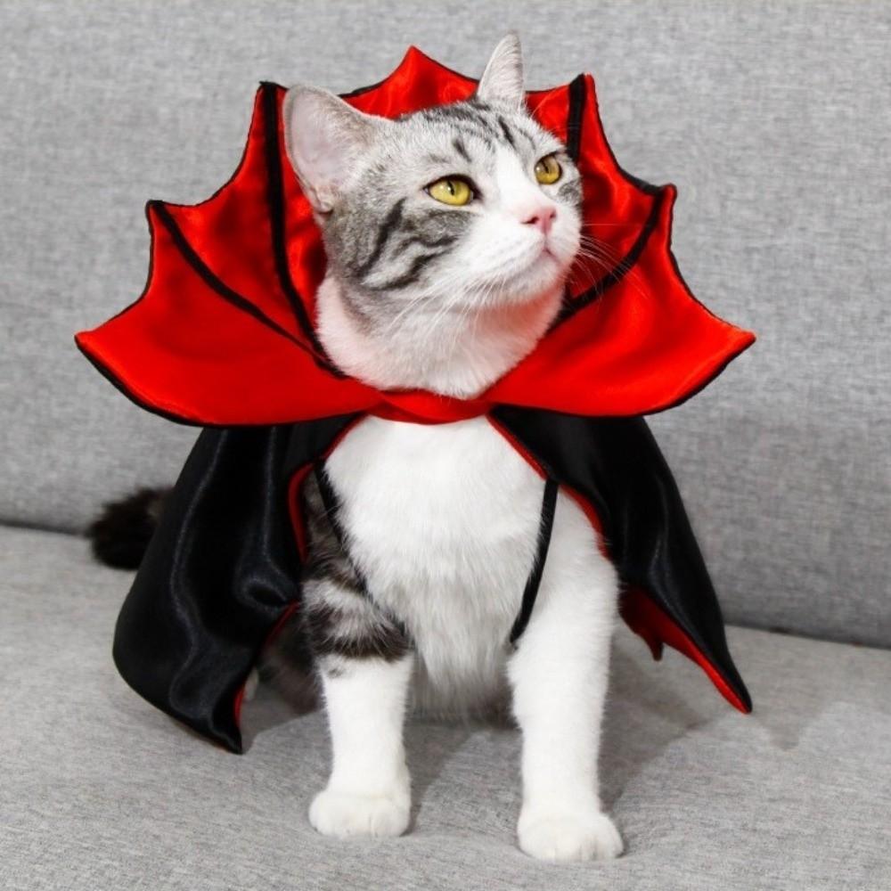 Cool Bat Transformation Halloween Pet Costume Adjustable Stand-collar Small Dog Knight Cape Bow Comfortable Kitten Dress Cat