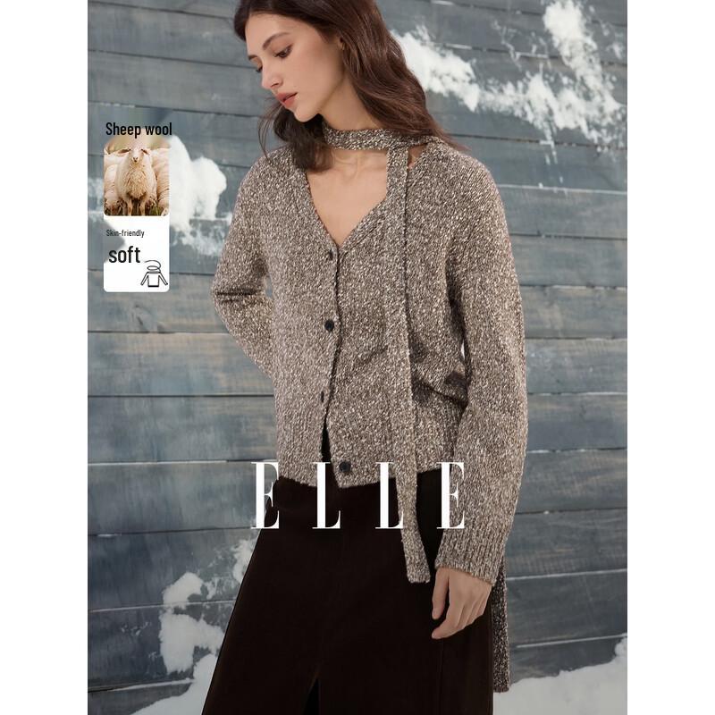 ELLE Women s V-Neck Merino Wool Knit Cardigan M