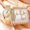 5pcs/set Steel Belt Women's Watch Fake Three Eyes Women's Casual Korean Quartz Watch Set