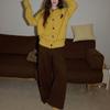 Women's Yellow Wool Knitted Cardigan - Winter Thick, Loose, High-Grade Sweater Coat