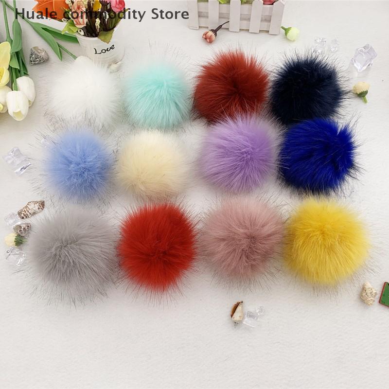 12cm Plush Hair Ball With Snap Button Soft Faux Fox Fur Pompoms DIY Baby Beanie Hats Shoes Crafts Decorative Accessories