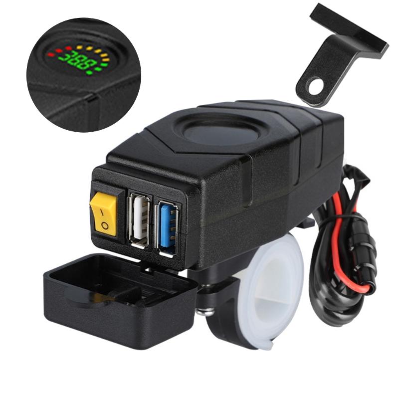Motorcycle Vehicle-Mounted Charger Waterproof USB Adapter 12-60V Phone Dual USB Port Quick Charge 3.0 With Switch Moto Accessory