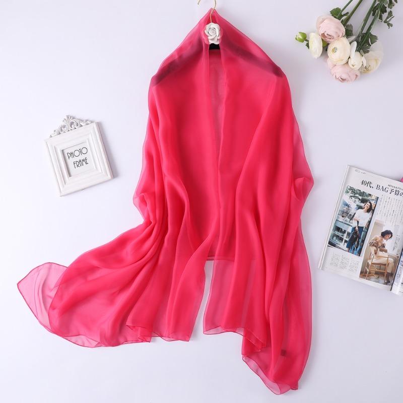 New Plain Long and Thin Chiffon Sunscreen Shawl Spring and Autumn Solid Color Candy Color Scarf Beach Towel