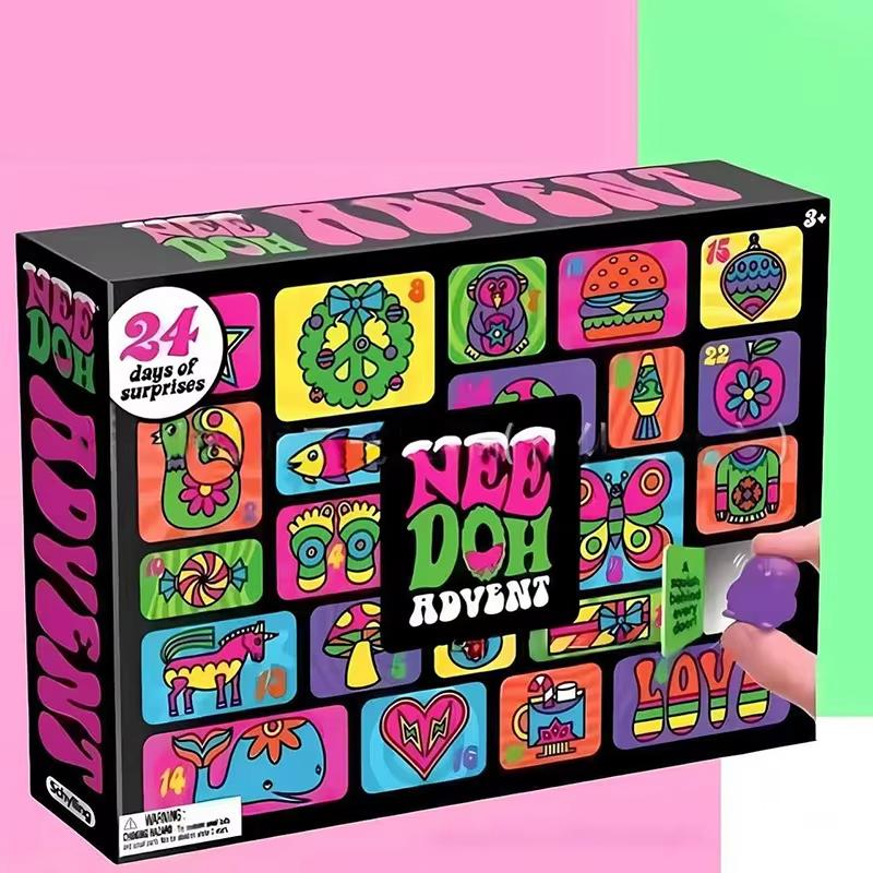 Needoh Marke Adventskalender 24 Tage Countdown Neujahr Familie Freunde Blind Box Party Squishy Knetspielzeug Feiertagsspielzeug Stressabbau green