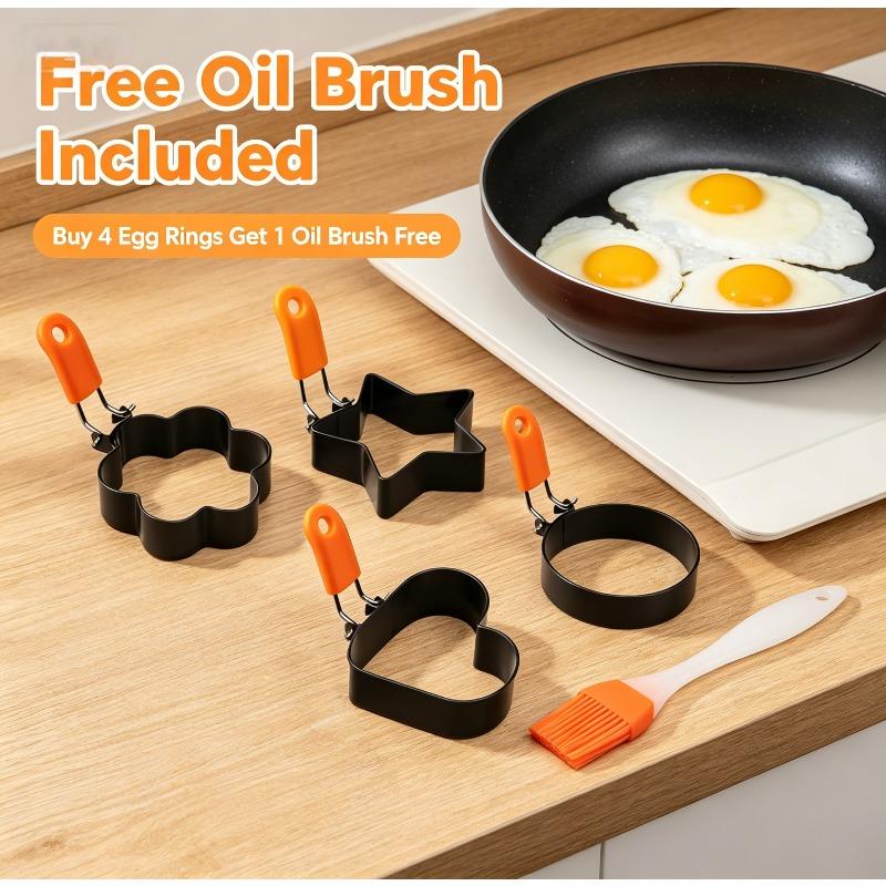 Stainless Steel Omelette Ring Used for Grills and Frying Pans Oil Brushes Pancakes and Egg Shakers with Silicone Handles