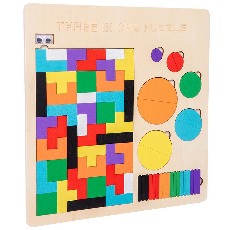 

Тетрис 3-в-1 Развивающий Танграм и Радужный мост Деревянные блоки-пазлы