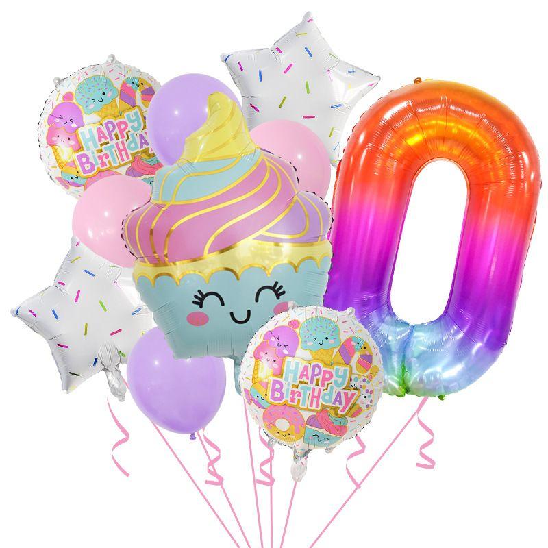 Ice Cream Cup-themed Digital Balloon Set, Starry Sky Jelly, Aluminum Film Balloon, Children s First Birthday Party Scene Decoration Jelly Digital Set 0