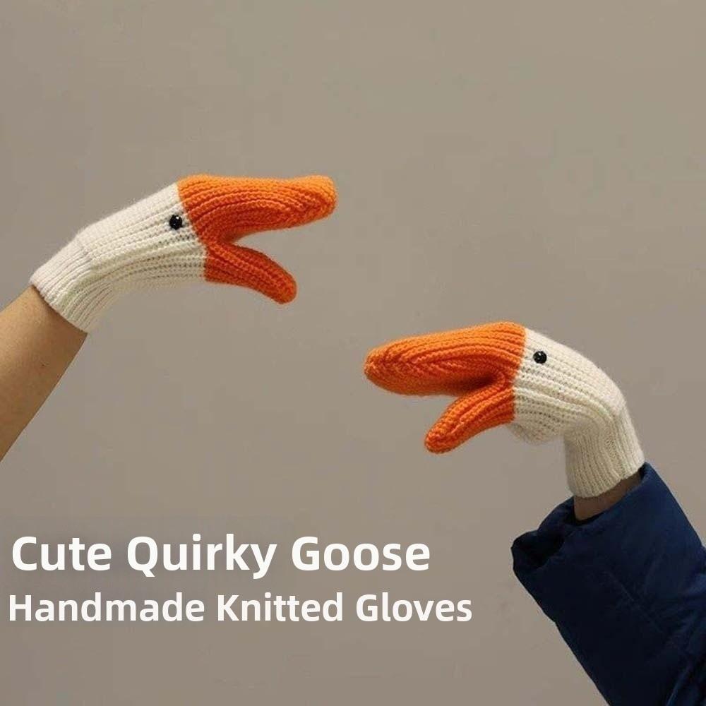 Polyester Cartoon Goose Gloves Orange Anti-cold Mittens Creative Winter Knitted Gloves Couple