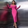 JKASHDK Women's Fashion Autumn Winter Solid Color Print Long Sleeve Square Collar High Waist Cocktail & Evening Dresses
