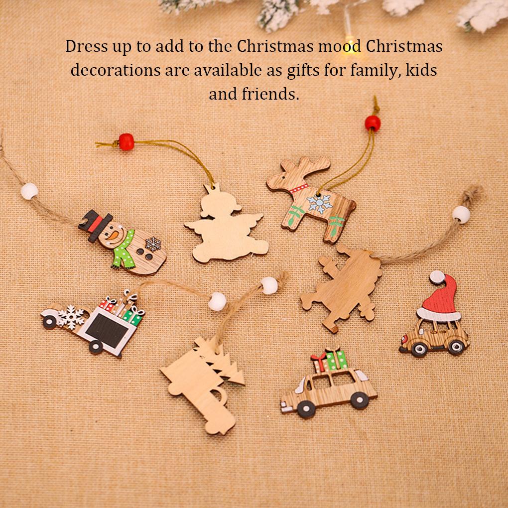 12 Bucăți Pandantiv Crăciun Lemn Agățat Pom Crăciun Semineu Perete Decor Fereastră Ornament de Petrecere pentru Copii