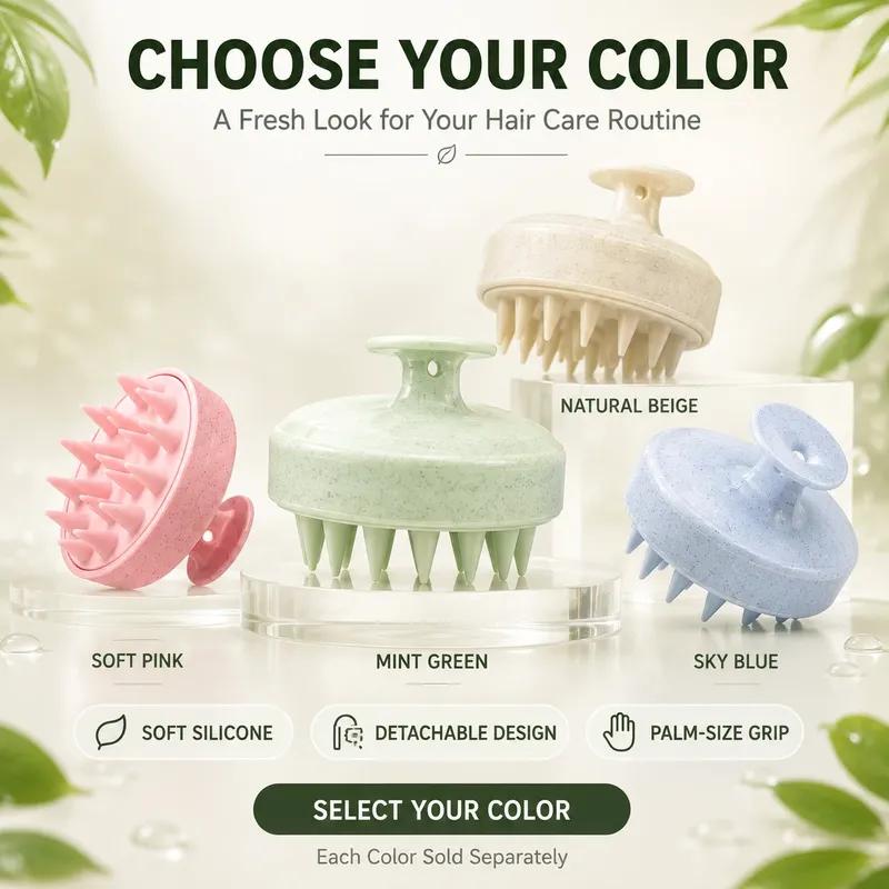 Soft Silicone Scalp Massager Shampoo Brush Wheat Straw Handle Hair Washing Comb Anti Dandruff Head Massage Brush For Home Travel
