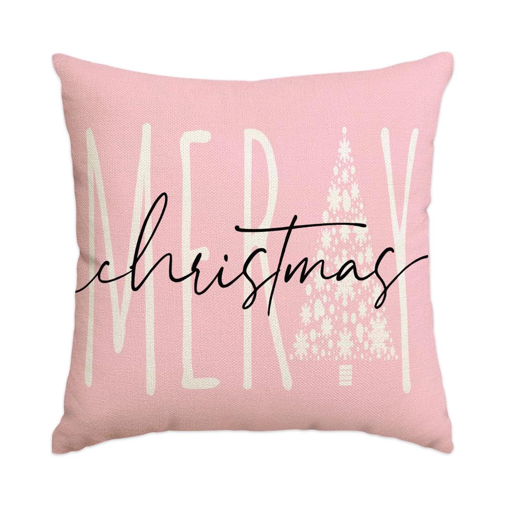 1/4Pcs Christmas Pillow Cover, Pink Printed Cushion Cover, Farmhouse Decorative Sofa, Christmas Decoration (Without Pillow Core)