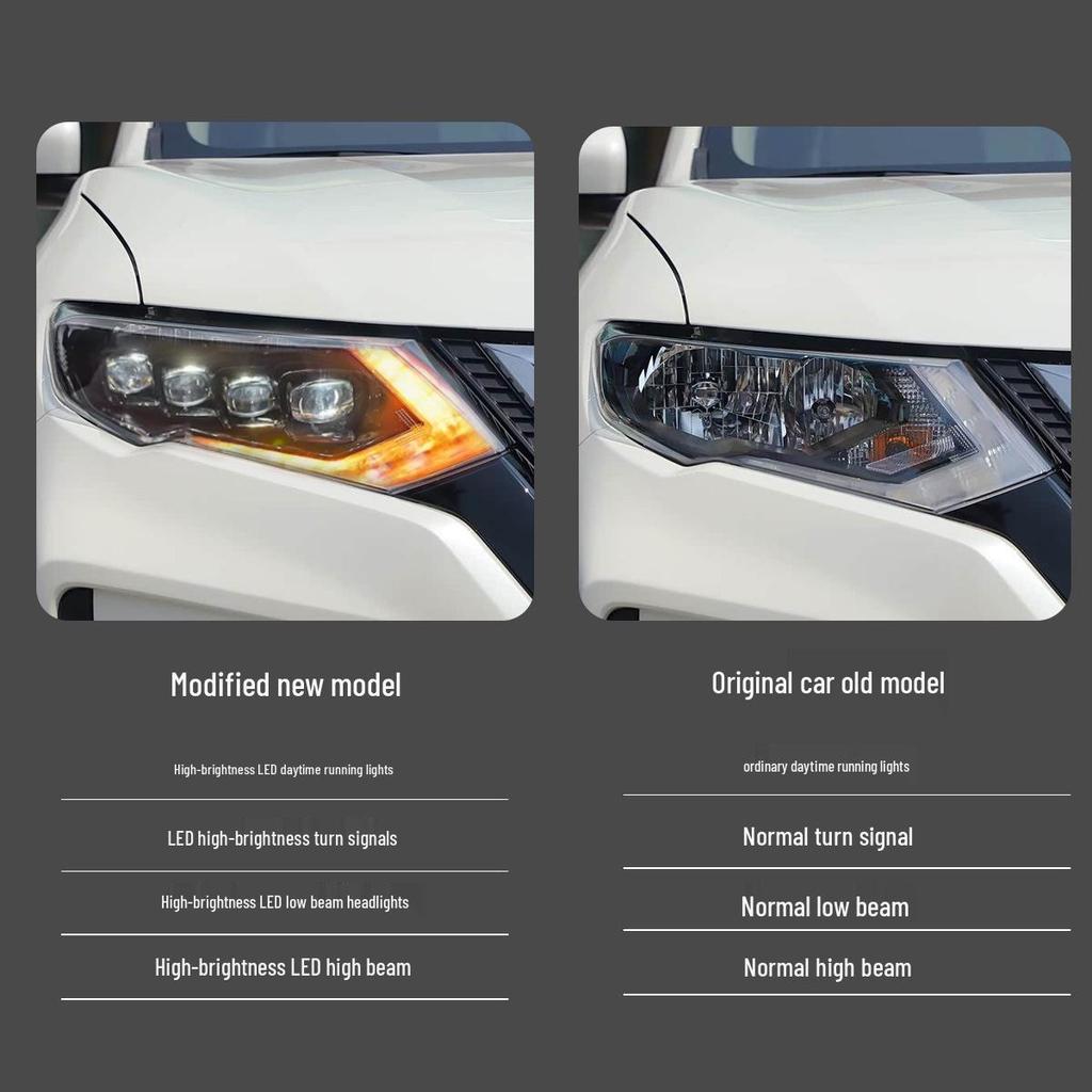 LED Crystal Projector Headlight Assembly for 17-22 Nissan X-Trail: DRL & Flowing Turn Signals