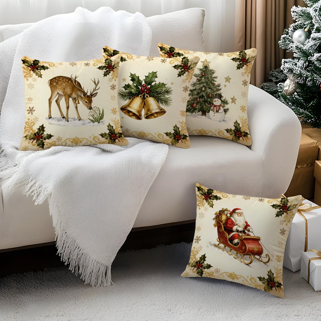 Santa Claus Christmas Tree Bell Pillowcase Bedroom Cushion Cover 100% Polyester Living Room Cushion Pillowcase Home Decor