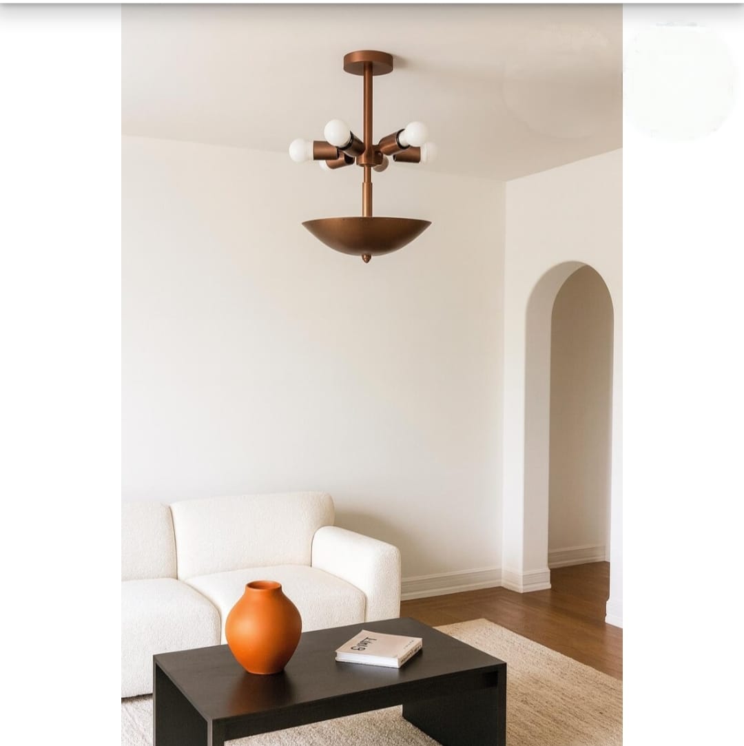 

Mid Century Modern Ceiling Light Fixture Semi Flush Mount Chandelier Handmade Pendant Lamp for Dining, Kitchen or Hallway Vintage Lighting коричневий