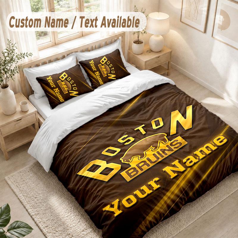 Set Biancheria da Letto Personalizzato 3 PezziStampa Boston Bruins Copripiumino + 2 Federe Morbido Arredo Letto