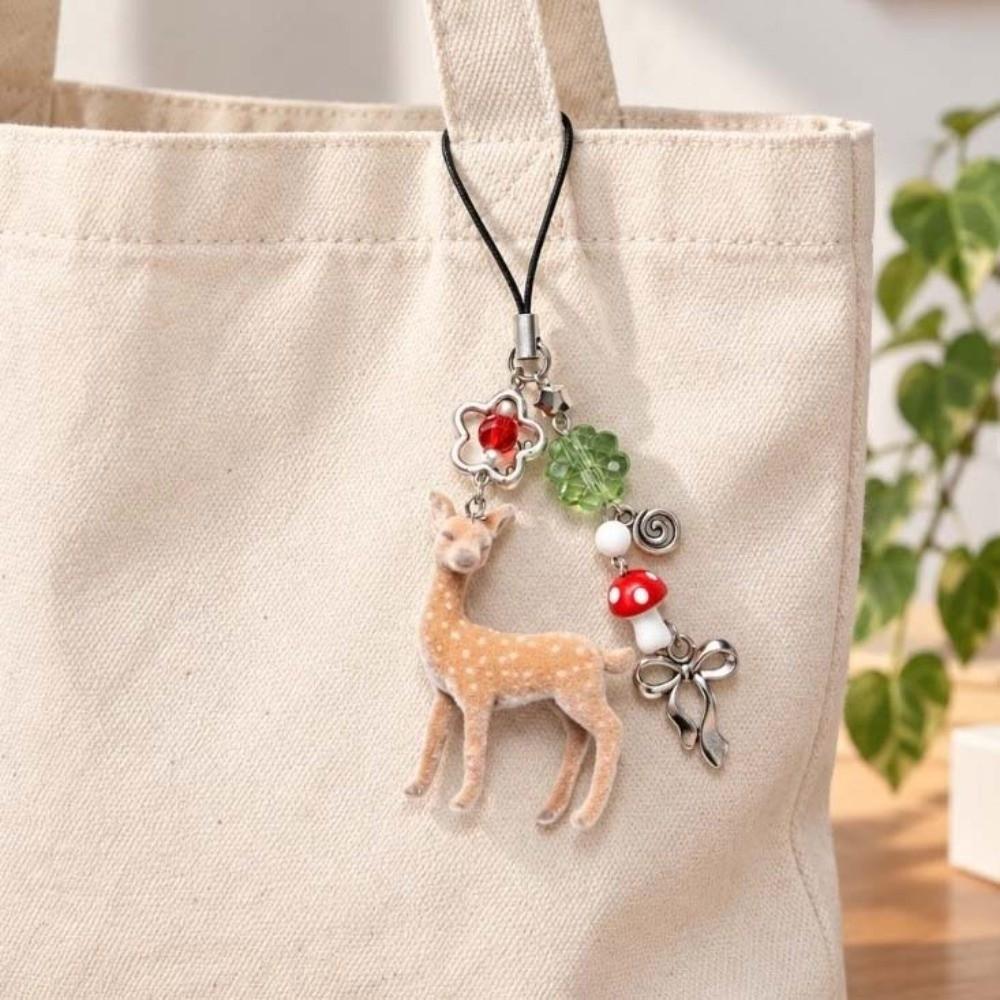 Flocked Flocked Pendant Miniature Animal Bag Charm Flower Bag Hanging Beaded Key Ring  Teens