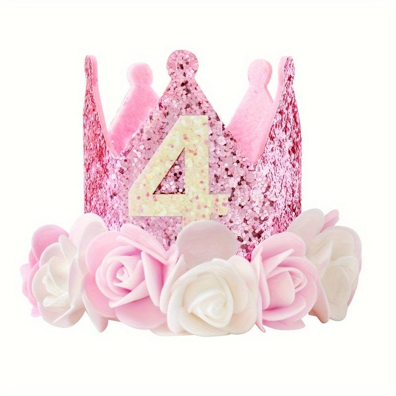 1PC 1, 2, 3, 4, 5 Birthday Hat, Pink and White Flowers and Pink Sequined Felt Birthday Party Crown Hat