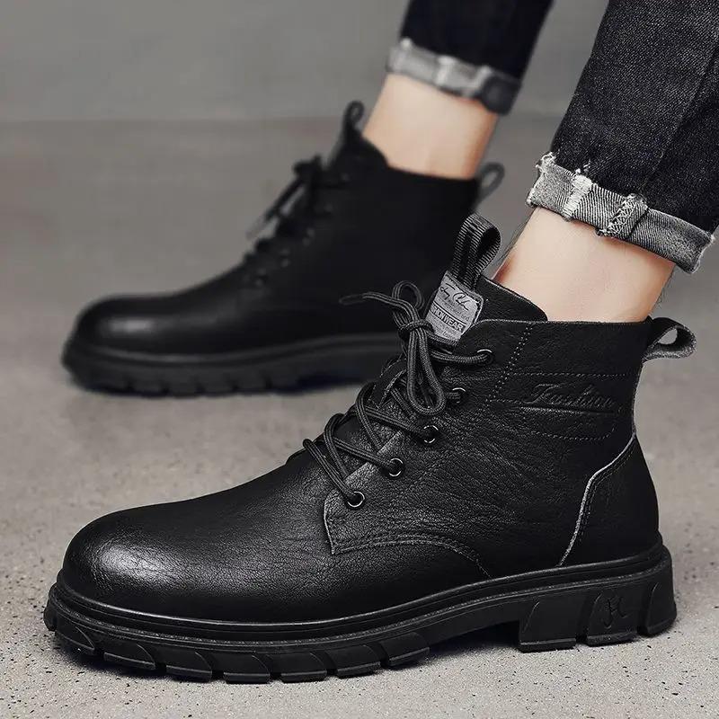 Męskie Buty Jesień Zima Wygodne Wysokie Buty Nowe Modne Męskie Buty Brytyjski Styl Odzież Robocza Skórzane Buty Buty Outdoor
