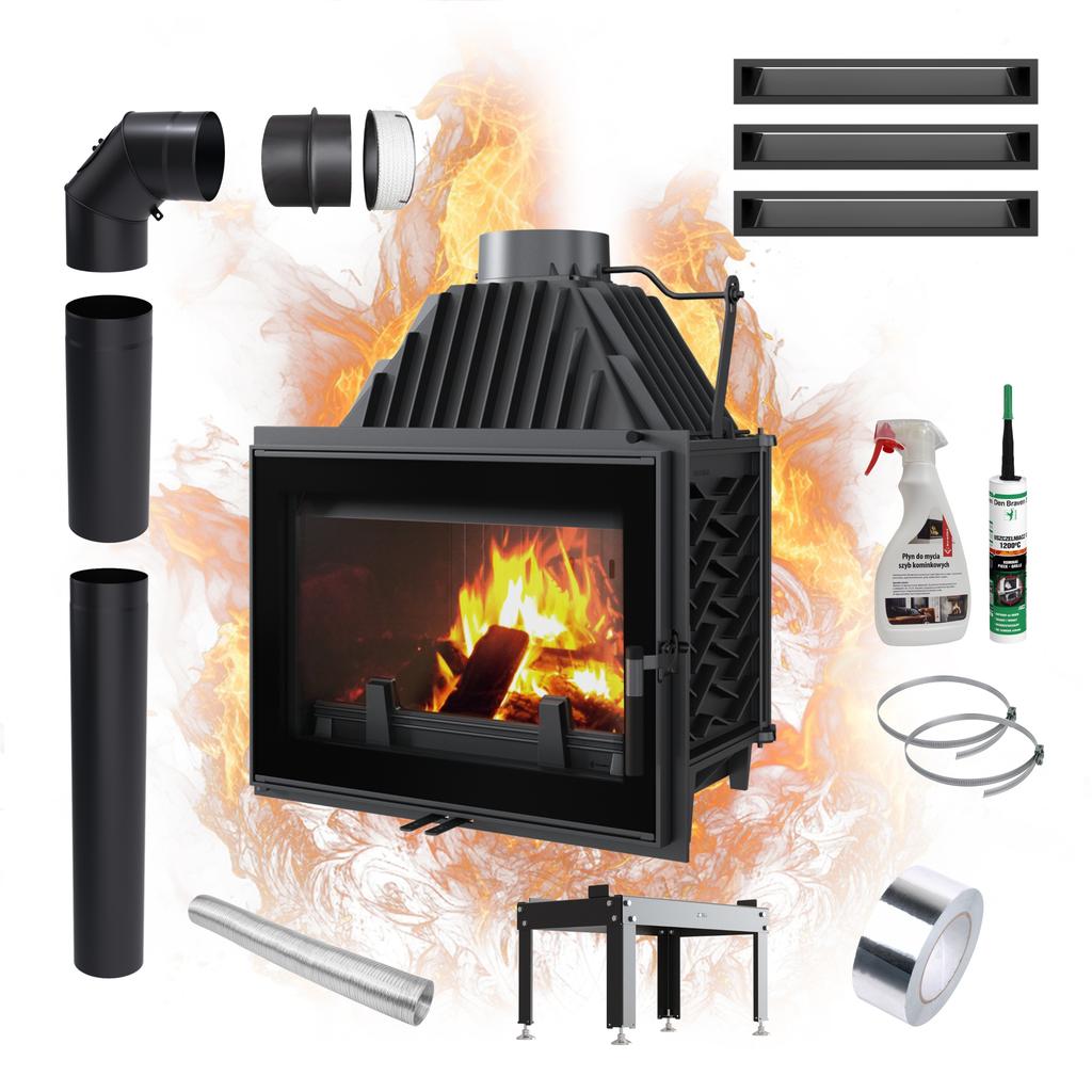 Insert Air Fireplace KRATKI ZOSIA 12kW Cast Iron Recuperation Intake SET