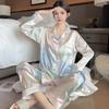 Spring And Summer Dopamine Gradual Change Tie-Dye Fashion Lapel Pajamas Women'S Long-Sleeved Trousers Loungewear Set