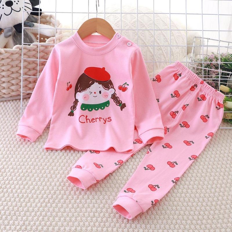 Winter Kids Long Sleeve O Neck T Shirt Pants Set Casual Baggy 2pcs Suit Cotton Cartoon Printes Outfit