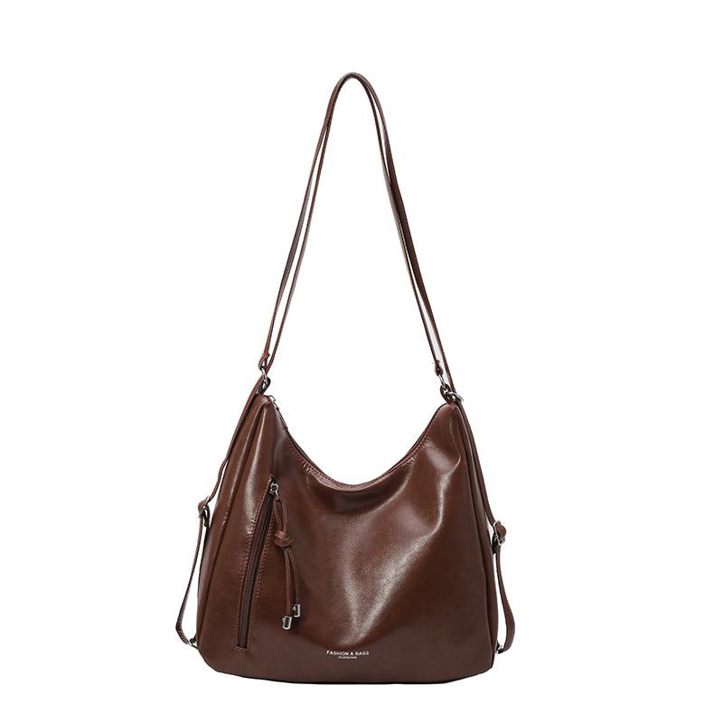 

Double shoulder tote bag women s solid color large capacity spring retro casual simple fashion коричневый