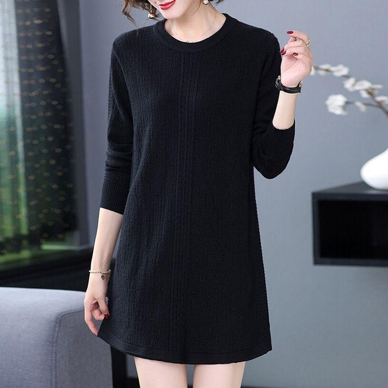 Mid-length Sweater Dress Solid Color Loose Knitted Sweater for Women Casual Long-sleeved Pullover Autumn and Winter