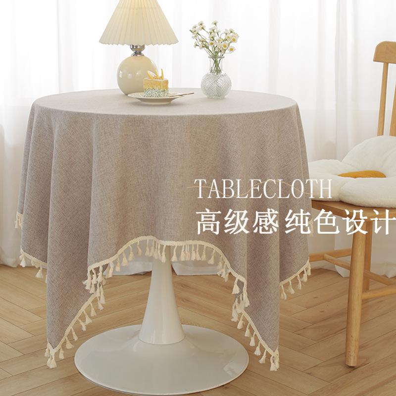 Tassel Small Fresh Tablecloth Fabric Cotton And Linen Book Tablecloth Light Luxury High-End Round Table Dining Table Tablecloth Coffee Table Cloth