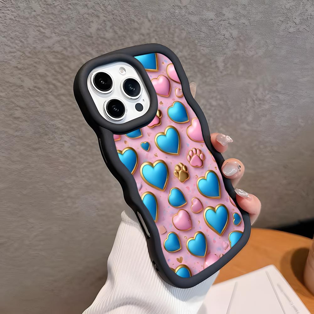 Y2K Leuchtende Herzen Wellige Kante TPU Handyhülle für iPhone 17 16 15 14 13 12 11 Air Pro Max Plus Buntes Cover