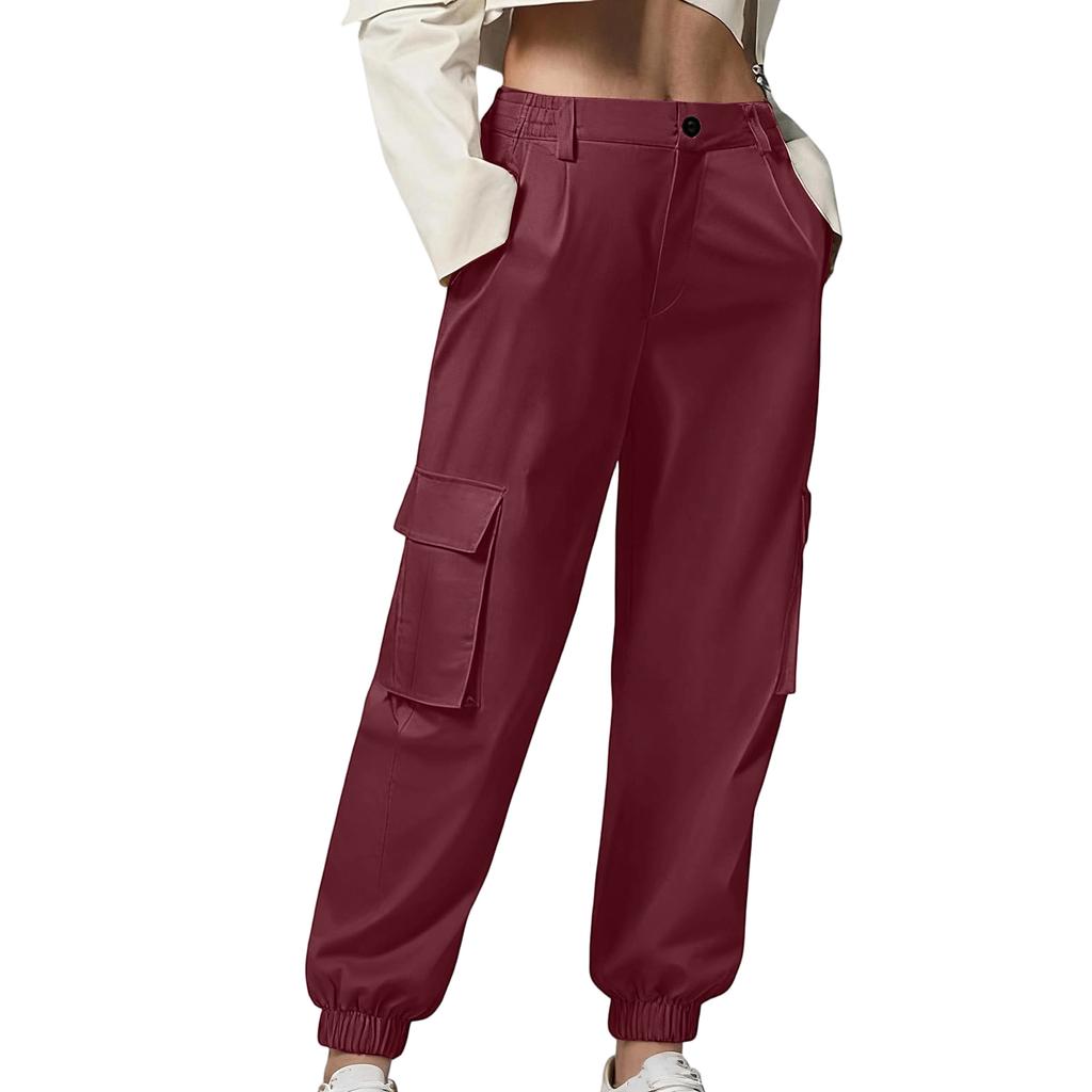 Women's Color Work Pants With Pockets, Casual Straight Leg Pants