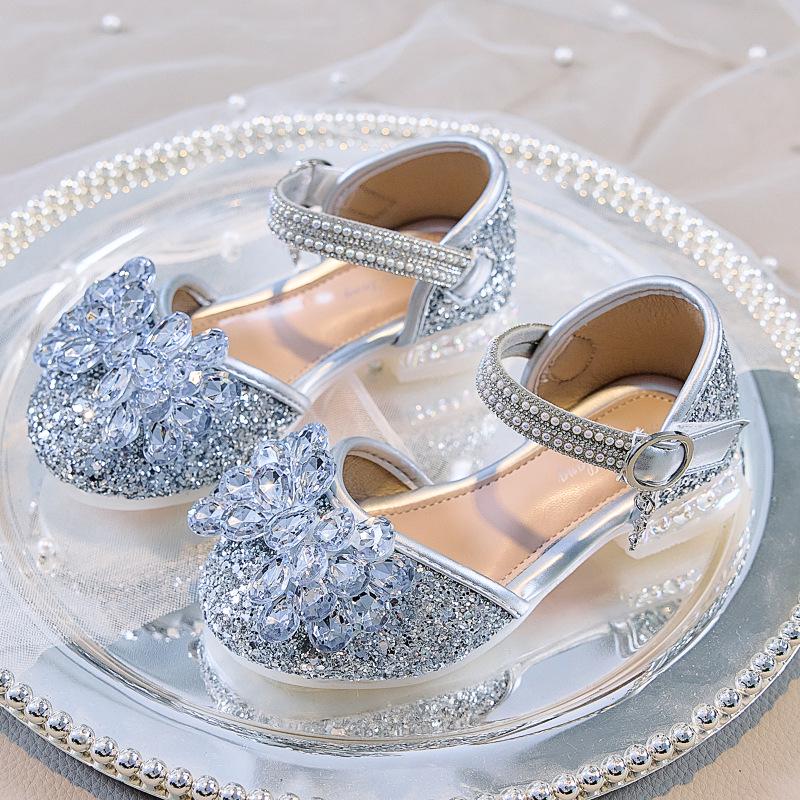 Girls' 2025 Summer Bow Rhinestone Sequin Princess Sandals