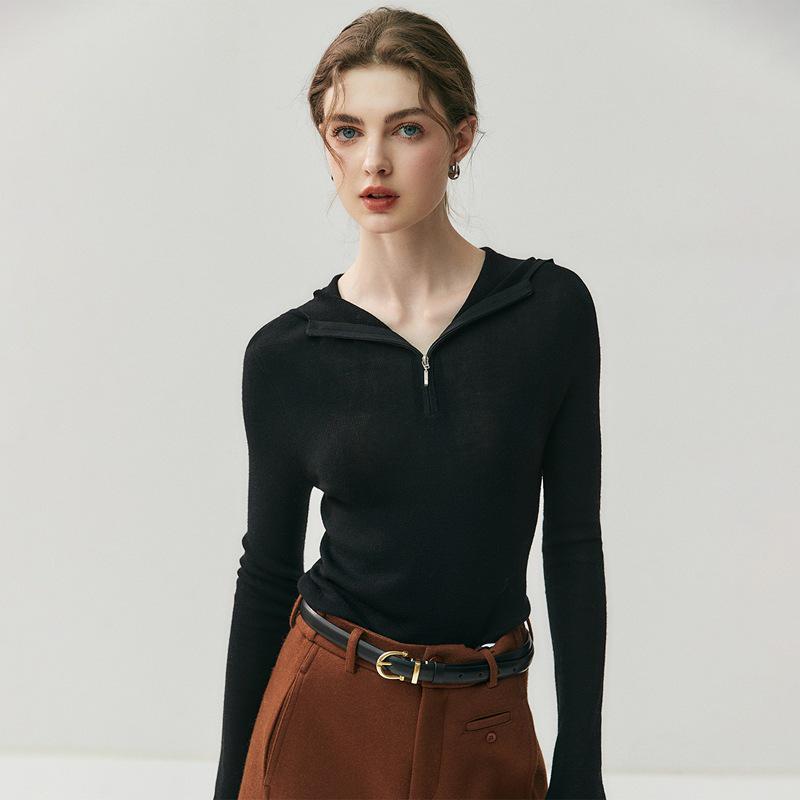 

Yangzi Women s Slim Fit Half-Zip Hooded Wool Base Layer Sweater for Autumn/Winter XL