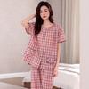 Pajamas women's summer thin woven cotton short-sleeved cropped pants summer middle-aged mother large-size loungewear set
