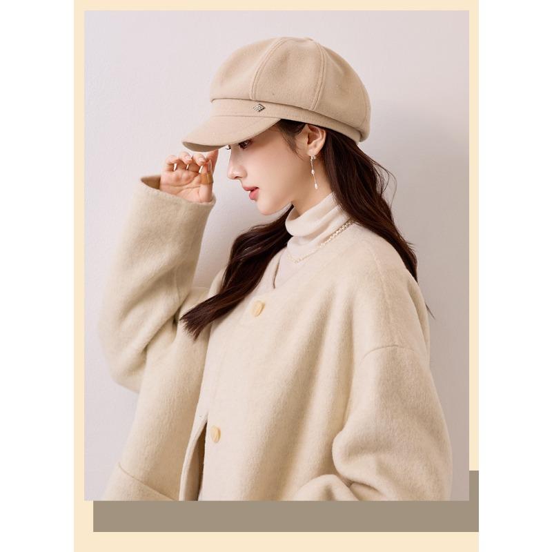 Autumn Winter Warm Versatile Newsboy Hat Wide Brim Octagonal Hat
