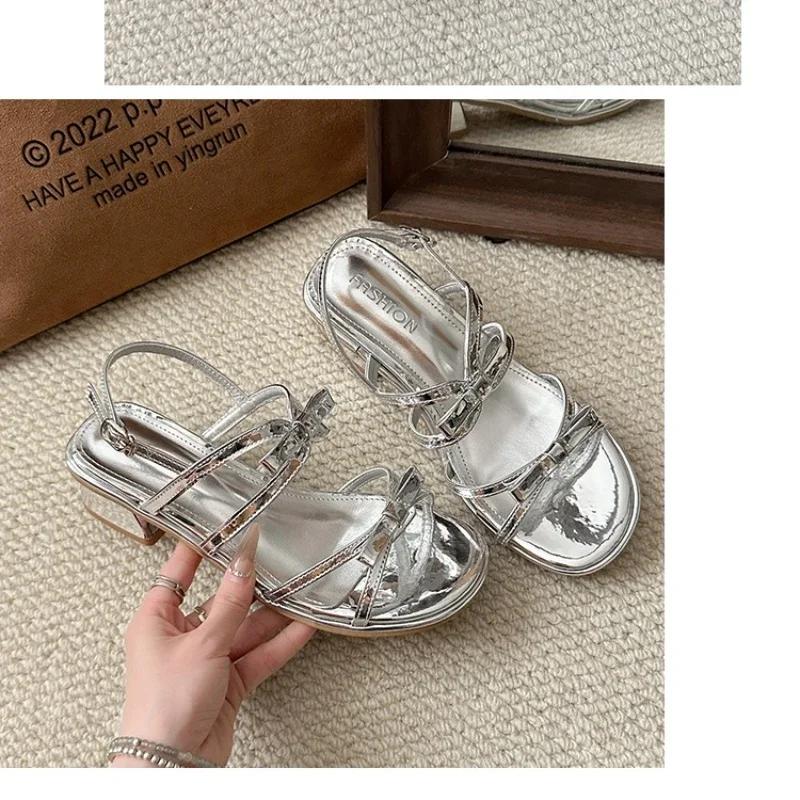 

Fashion New Women s Soft Bottom Bow Slippers Elegant Beach Sandals Sweet Fashionable Peep-toe Low Heel Luxury Line with Beach Shoes 40 серебряный