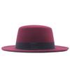 Retro British style black ribbon flat top top hat couple men and women spring and autumn woolen thermal hat