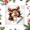 Christmas Wall Decals Reindeer Decal, 3D Hole Illusion Red Nose Rudolph Sticker, Stickers Peel And Stick Waterproof PVC Decor for Kids Room