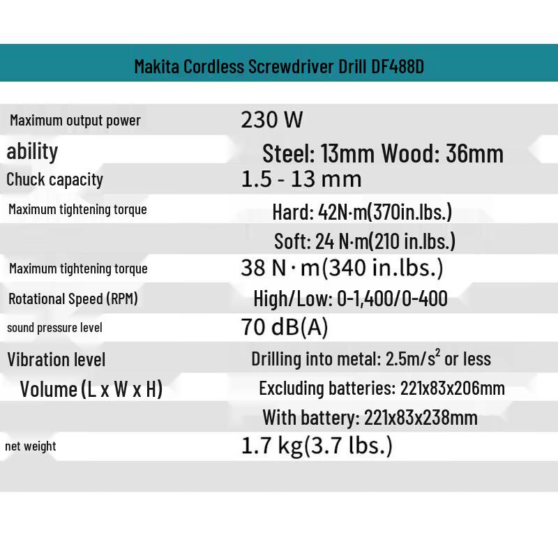 Taladro atornillador inalámbrico Makita DF488D 18V enchufe CN (adaptador incluido)
