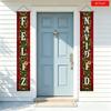 2D Flat, 2D Door Banner, 2pcs Spanish Christmas "FELIZ NAVIDAD" Door Banner Curtain - Red & Green Pine Garland with Bells, Reindeer, Ornaments Suitabl