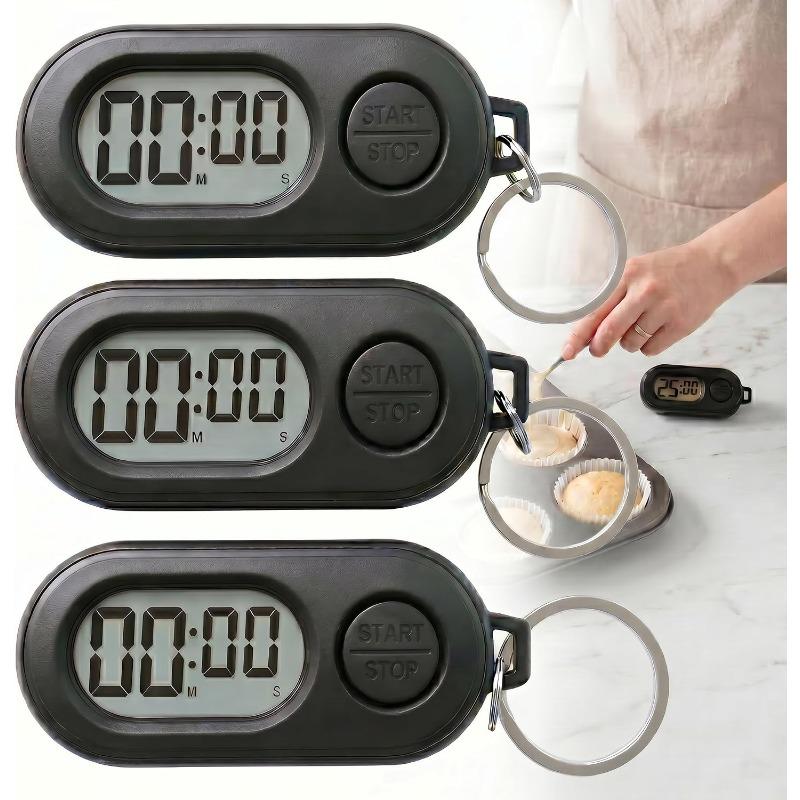 3 Pack Mini Keychain Timer, Portable Digital Pocket Stopwatch & Countdown Clock, Small Clip On Timer for Gym Workout, Cooking, Study & Classroom,