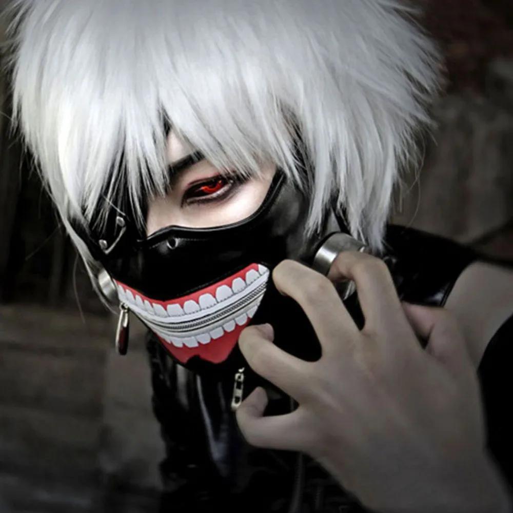 Skrekk Tokyo Ghoul 2 Kaneki Ken Halloweenfest Maske Justerbare Glidelåsmasker Tykkere PU-lær Kul Maske Blinder Anime Cosplay