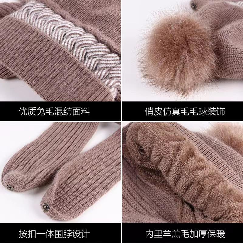 2025 new scarf integrated fleece thick warm wool hat women's winter ear protection cycling cold scarf knitted hat