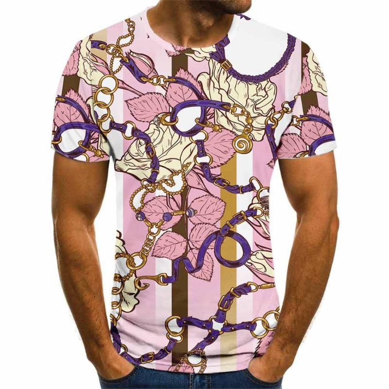 Summer Men's Round Neck Short Sleeved T-shirt Street Fashion 3D Digital Printed T-shirt Top